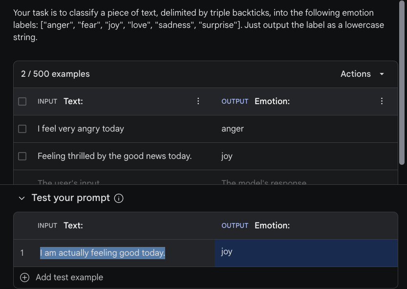 Gemini Few-Shot Prompting Test
