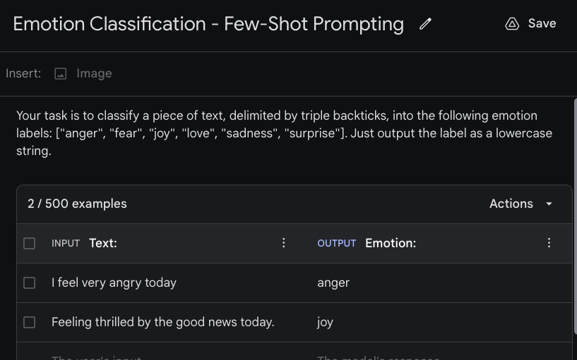 Gemini Few-Shot Prompting Setup