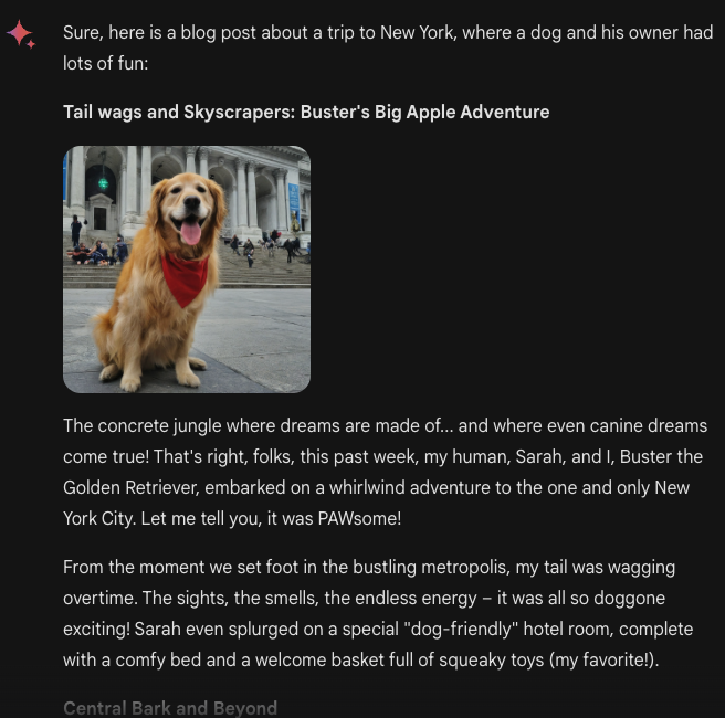 Text și imagine intercalate cu Gemini